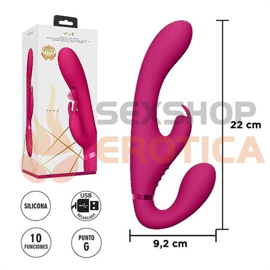 Doble estimulador strapon con estimulacion de punto G doble y carga USB
